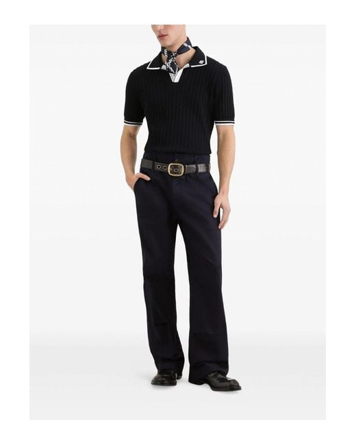 Dolce & Gabbana Black Knitted Trim Polo for men