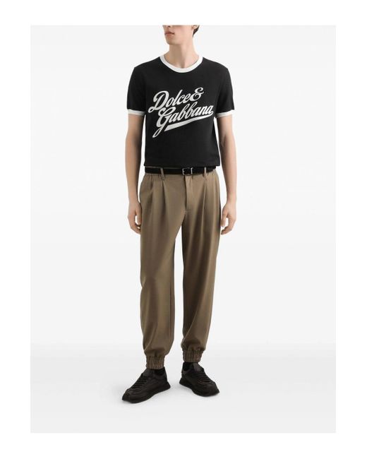 Dolce & Gabbana Black T-Shirt With A Logo And Velvet Finish for men
