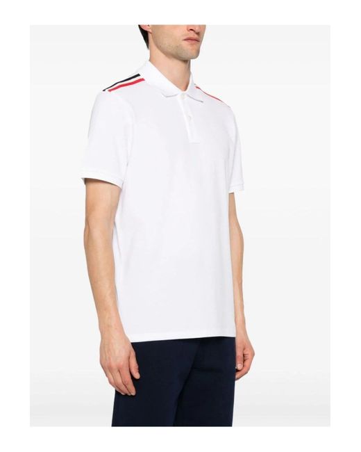 Moncler White Rwb Stripe Shoulder Polo for men