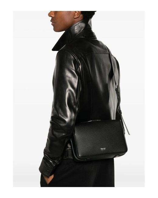 Tom Ford Black Grain Leather T Line Camrea Bag for men