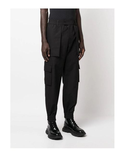 Alexander McQueen Black Cotton Cargo Trousers for men