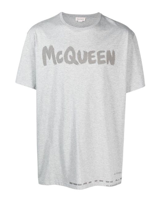 McQueen Gray Graffiti Print Over T Shirt for men