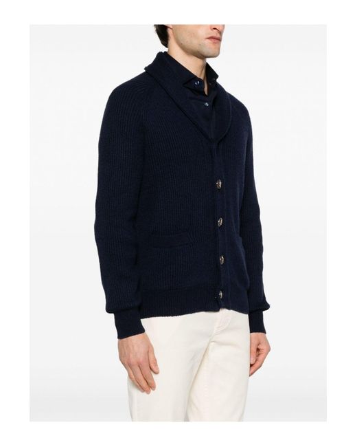 Brunello Cucinelli Blue Shawl Cardigan for men