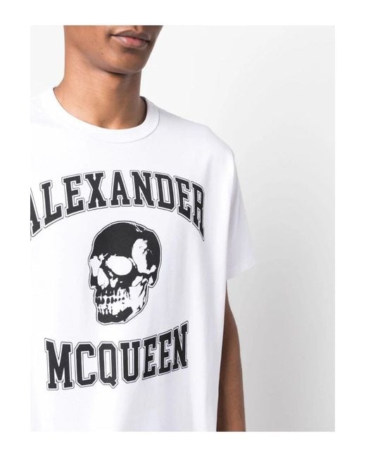 McQueen Blue Varsity Branding T-shirt White for men