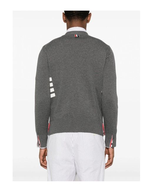 Thom Browne Gray Intarsia 4 Bar Cotton Cardigan for men