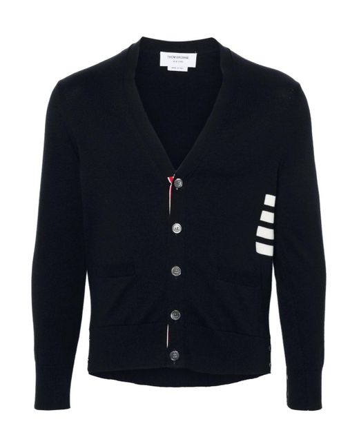 Thom Browne Blue Intarsia 4 Bar Cotton Cardigan for men