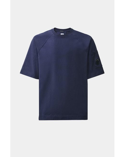 C P Company Blue 30/2 Mercerized Sleeve Lens T Shirt for men
