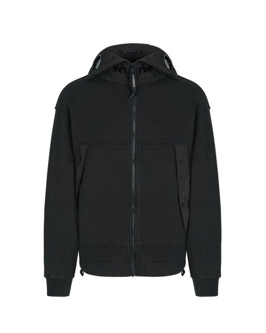 C P Company Black Diagonal Raised Boxy Hooded Top for men