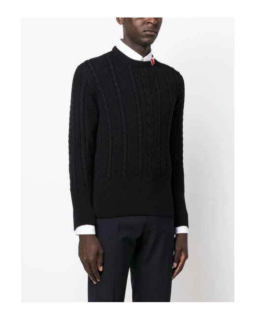 Thom Browne Black Merino Wool Cable Sweater for men
