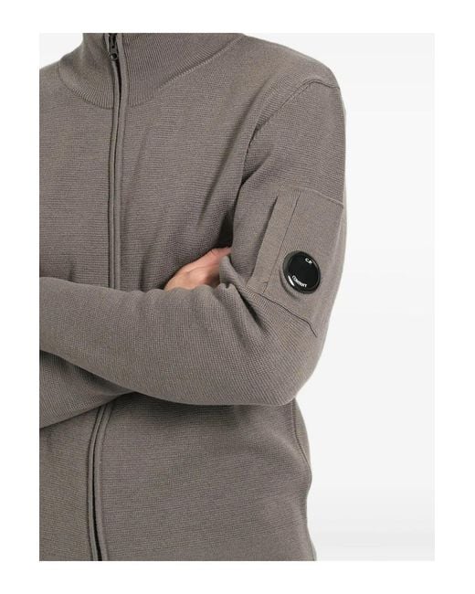 C P Company Gray Cotton Crepe Zip Sweater for men