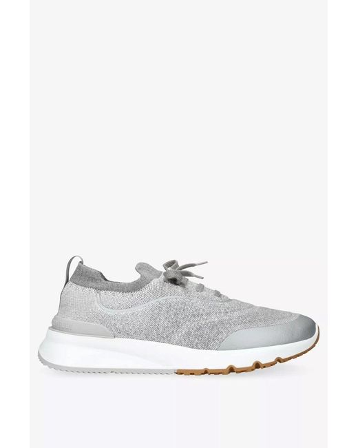 Brunello Cucinelli White Knitted Sneakers for men