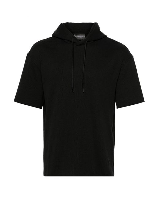 Emporio Armani Black Jersey Short Sleeve Hooded Top for men