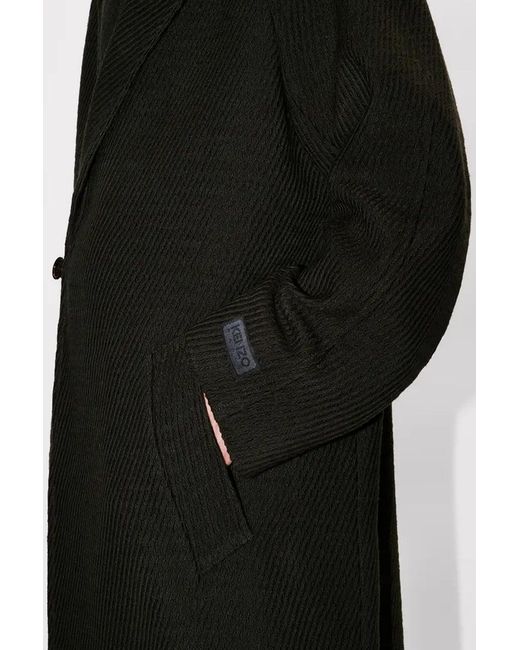 KENZO Black Virgin Wool Wrap Coat for men