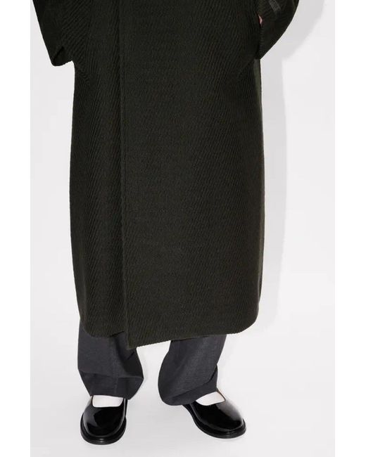 KENZO Black Virgin Wool Wrap Coat for men