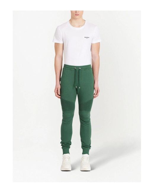 Balmain Ribbed Printed Joggers Green for men