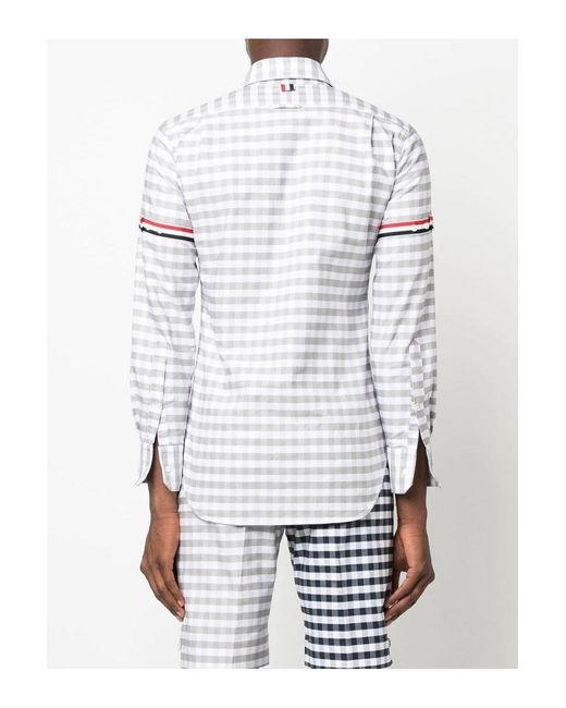 Thom Browne White Gingham Check Oxford Shirt for men
