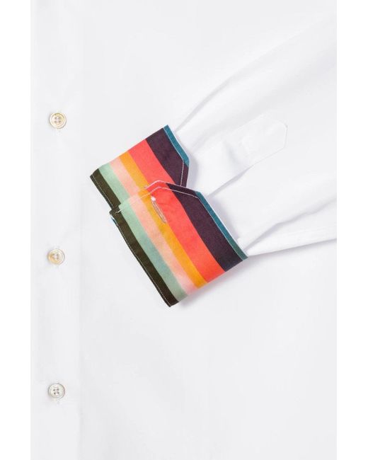 Paul Smith White Stripe Cuff Tailored Cotton Shirt for men