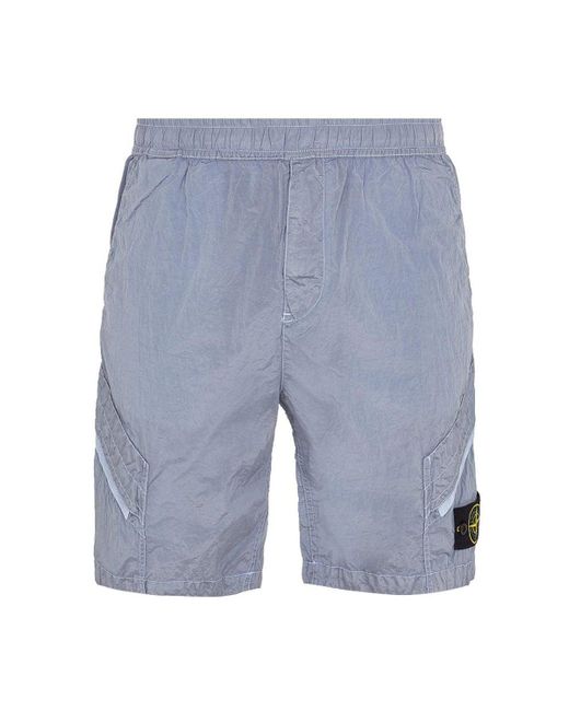 Stone Island Blue Nylon Metal Mid Length Shorts for men