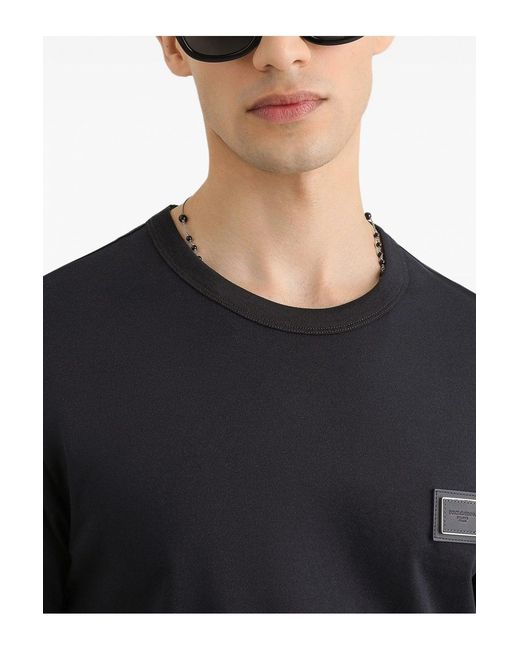 Dolce & Gabbana Black Plaque Cotton T Shirt for men
