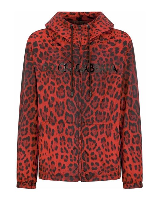 Dolce & Gabbana Red Leopard Hoodie for men