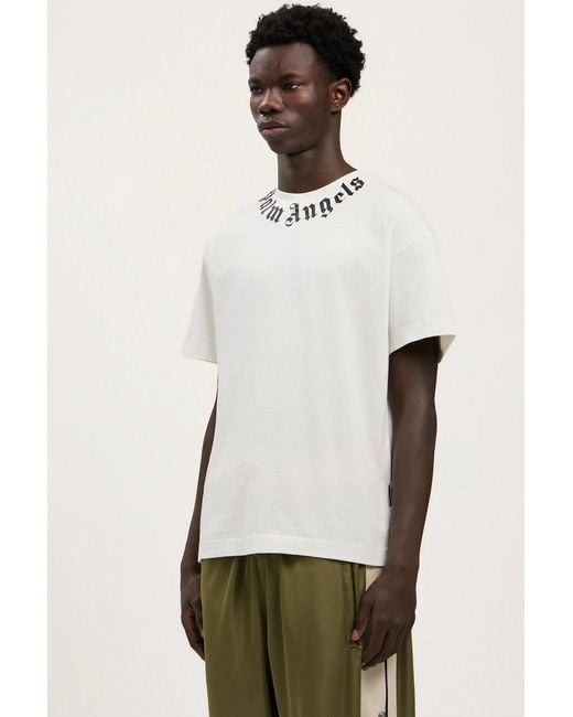 Palm Angels White Neck Logo Regular Tee for men