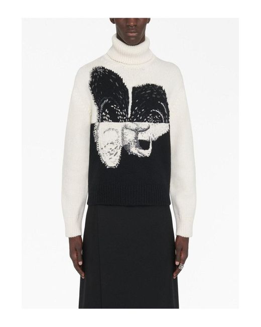 McQueen Black Graphic Orchid Roll Neck Ivory for men