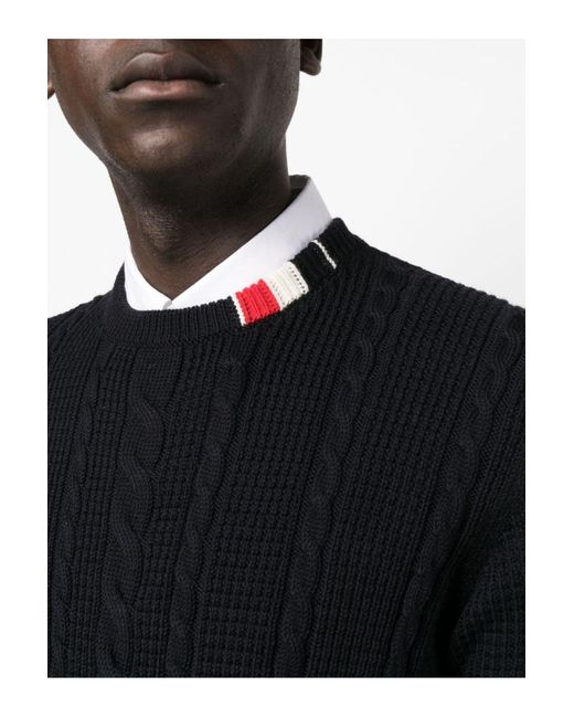 Thom Browne Black Merino Wool Cable Sweater for men