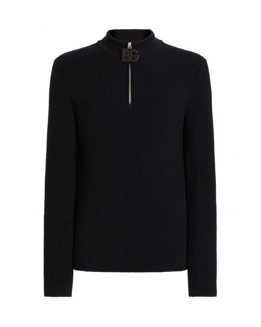 Dolce & Gabbana Black Quarter Zip Logo Sweater for men