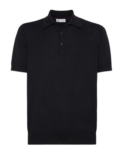 Brunello Cucinelli Black Knitted Polo for men