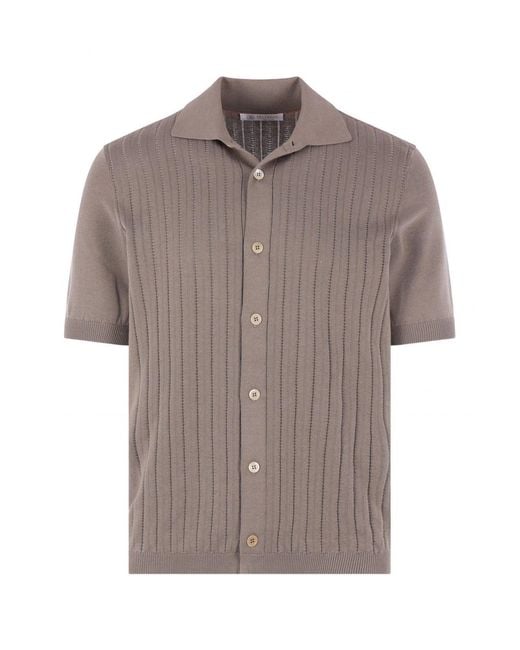 Brunello Cucinelli Brown Ribbed Knitted Polo for men