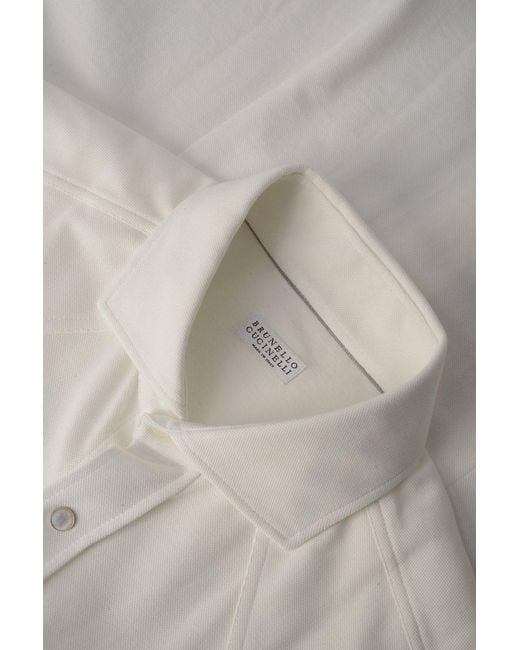 Brunello Cucinelli White Western Cotton Shirt for men