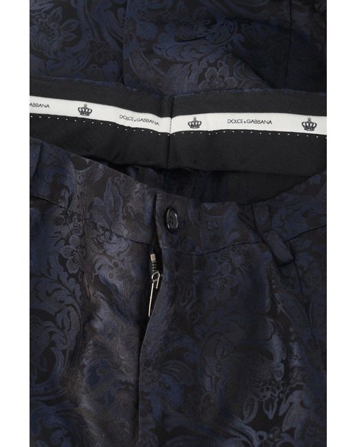 Dolce & Gabbana Blue Floral Jacquared Trousers for men