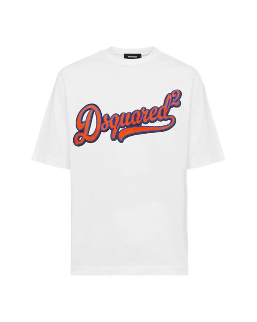 DSquared² White College Logo Loose Fit T Shirt for men