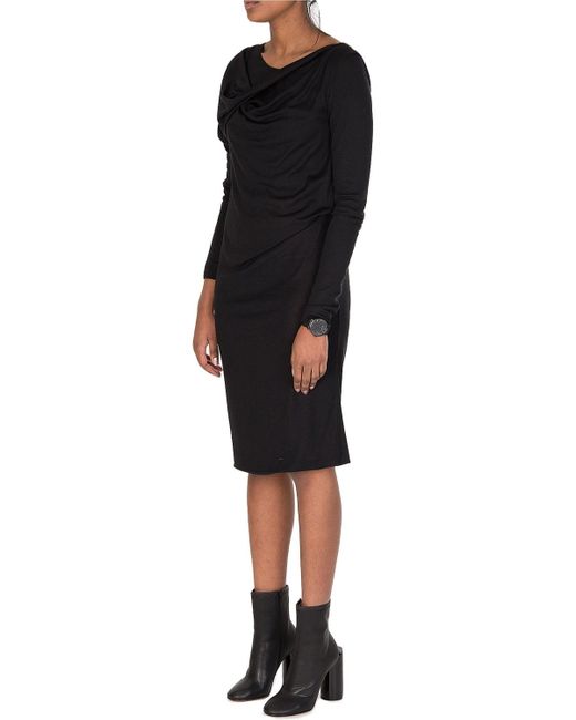 Maison Margiela Wool Silk Mix Ribbed Black Dress