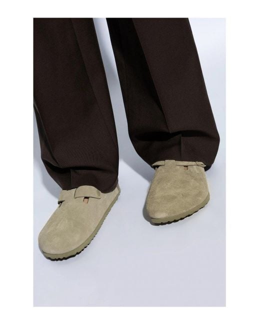 Birkenstock Green Boston Suede Leather Clogs for men
