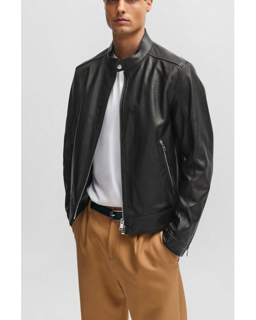 Boss Black Regular-fit Jacket In Grained Leather for men