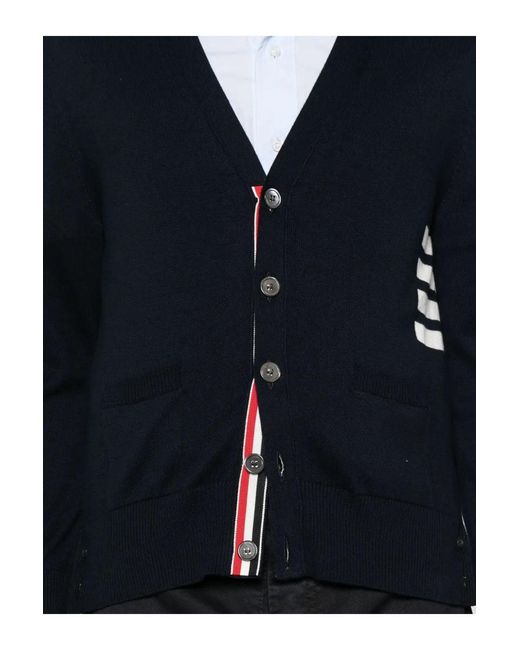 Thom Browne Blue Intarsia 4 Bar Cotton Cardigan for men