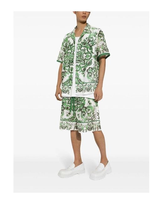 Dolce & Gabbana Green Printed Silk Shorts for men