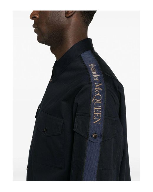 Alexander McQueen Blue Tape Detail Chino Cotton Shirt for men