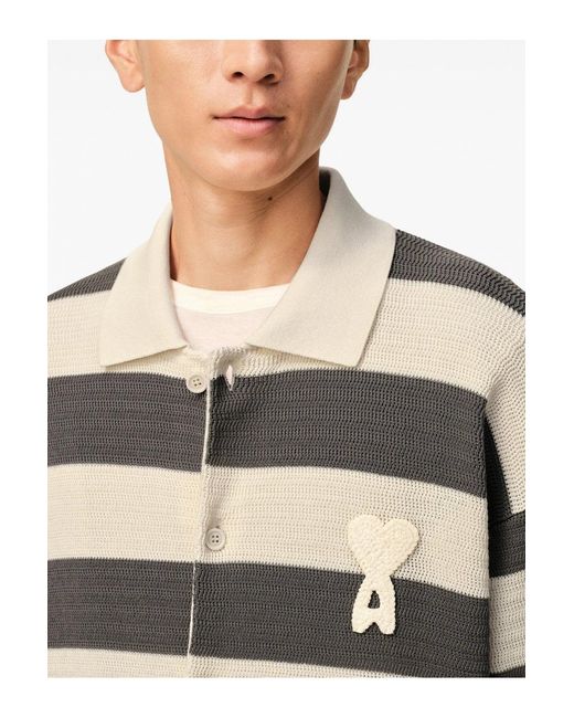 AMI Natural Ajoure Stripped Cotton Knit for men