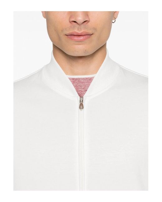 Brunello Cucinelli White Zip Cardigan for men
