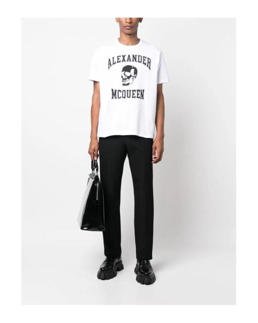 McQueen Blue Varsity Branding T-shirt White for men