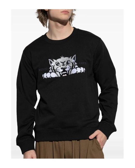 KENZO Black Happy Tiger Embroidered Slim Sweatshirt for men
