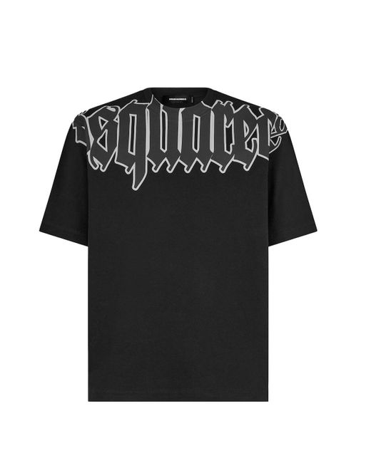 DSquared² Black Loose Fit Gothic Logo T Shirt for men