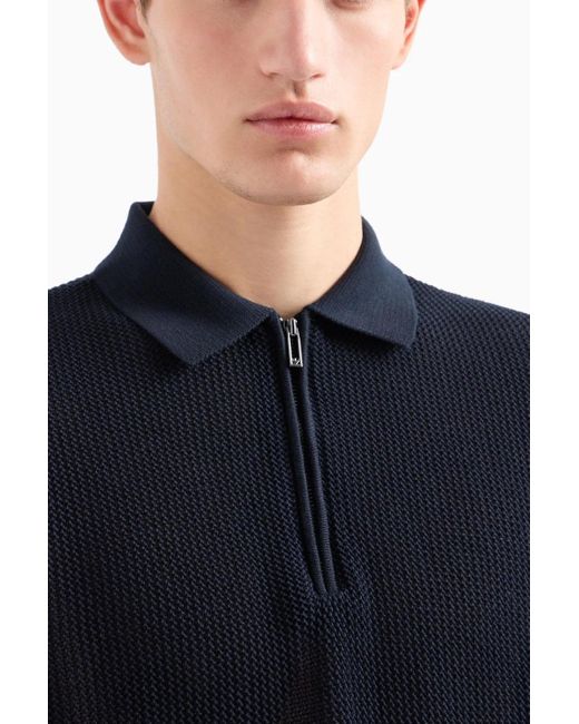 Emporio Armani Blue Knitted Polo Shirt for men