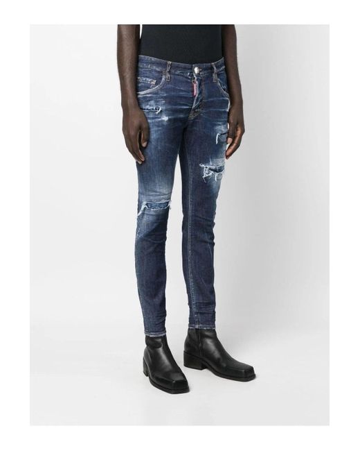 DSquared² Blue Dark Ripped Wash Super Twinky Jeans for men