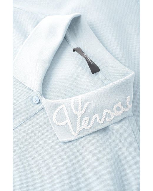 Versace Blue Greca Collar Polo Short for men