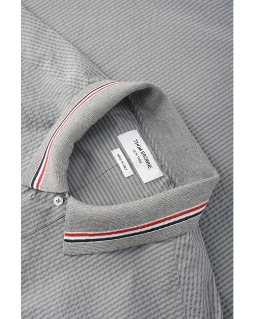 Thom Browne Gray Knit Collar Rugby Seersucker Shirt for men