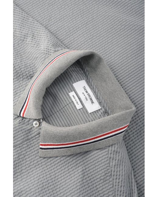 Thom Browne Gray Knit Collar Rugby Seersucker Shirt for men