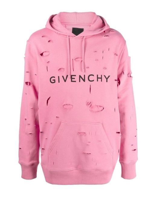 Givenchy Pink Classic Fit Ripped Hoodie for men